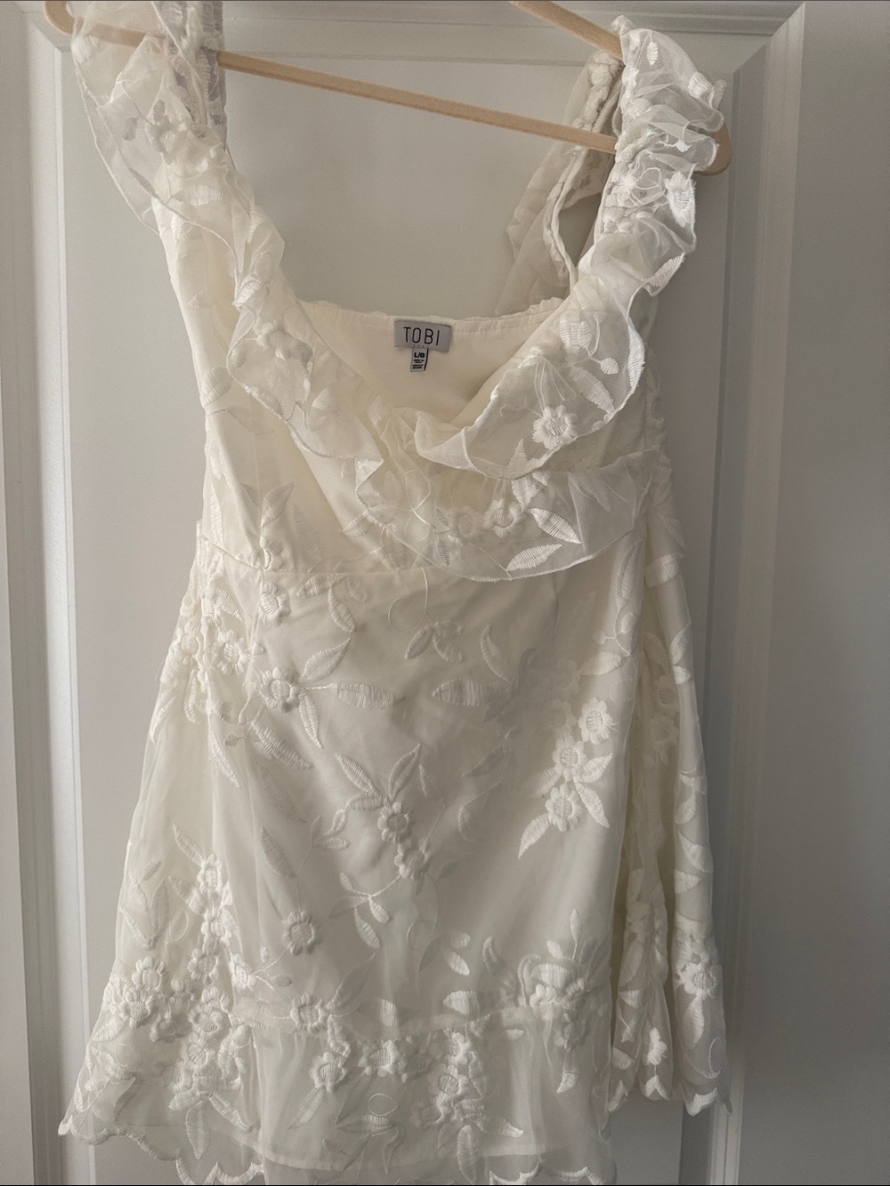 TOBI Cream Floral Embroidered Ruffle Mini Dress